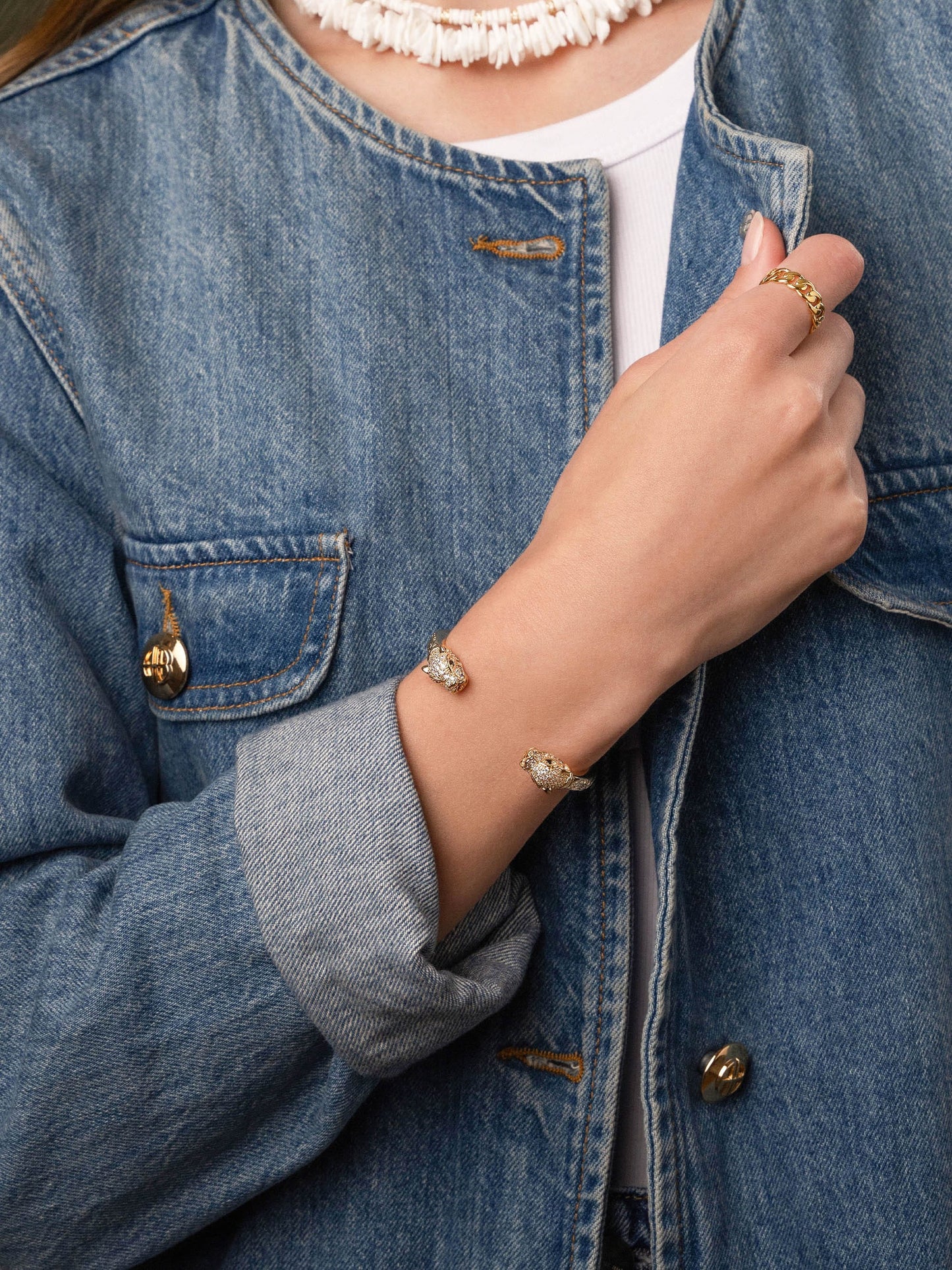 Women's CZ Panther Bangle in Gold