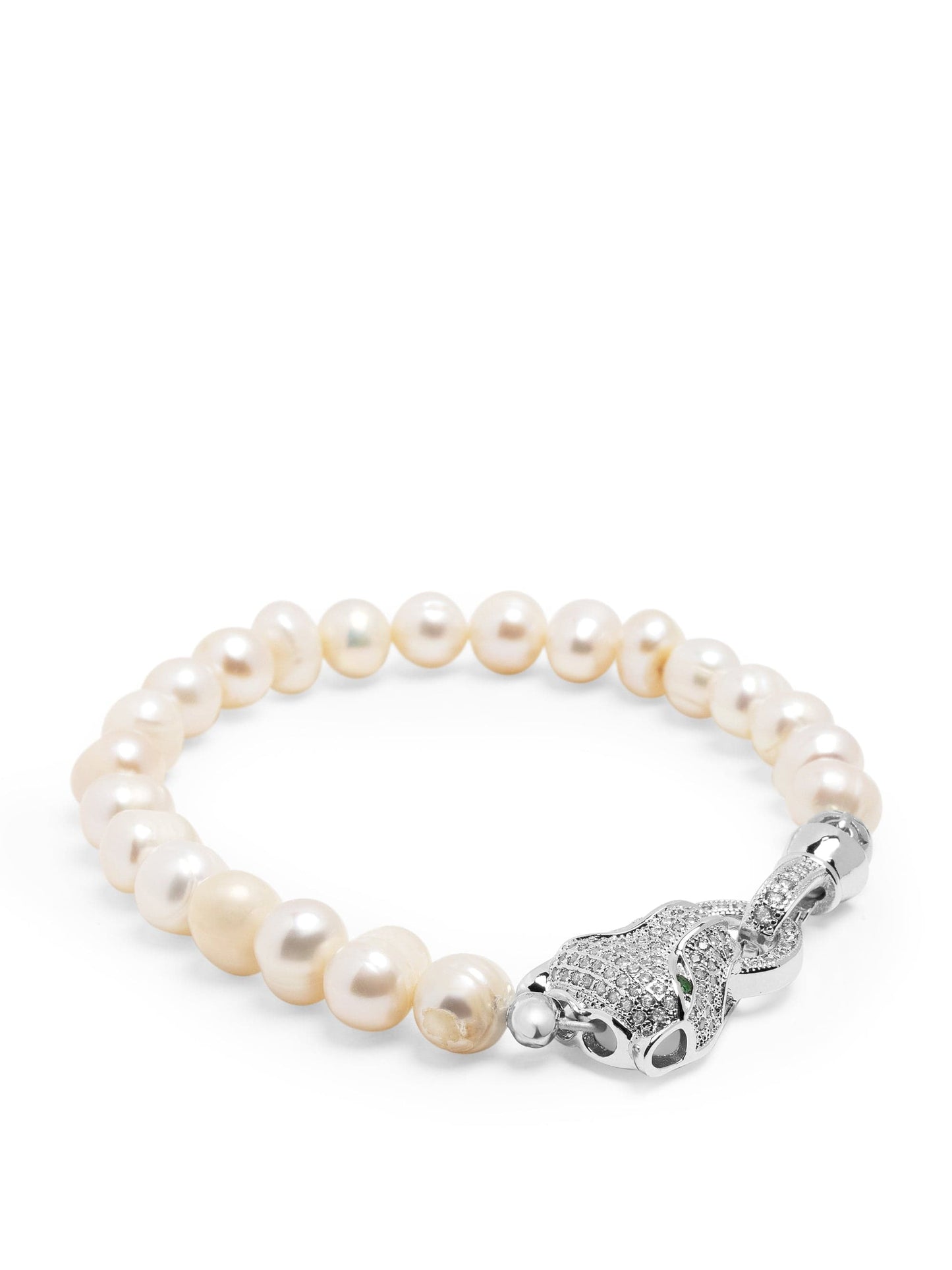 Men's Pearl Bracelet with Silver Panther