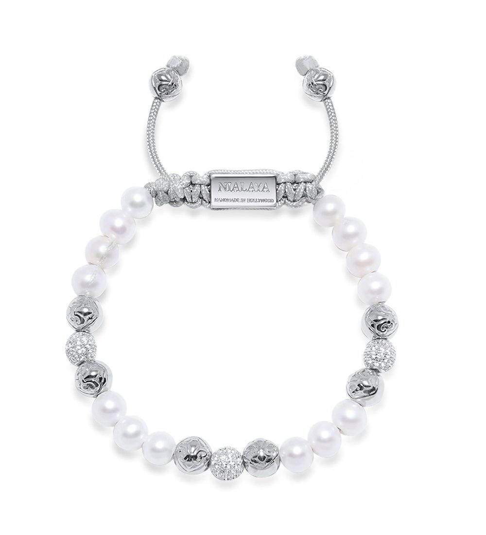 Women's Beaded Bracelet with White Sea Pearl and Silver