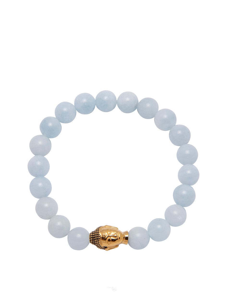 Women's Wristband with Aquamarine and Gold Buddha