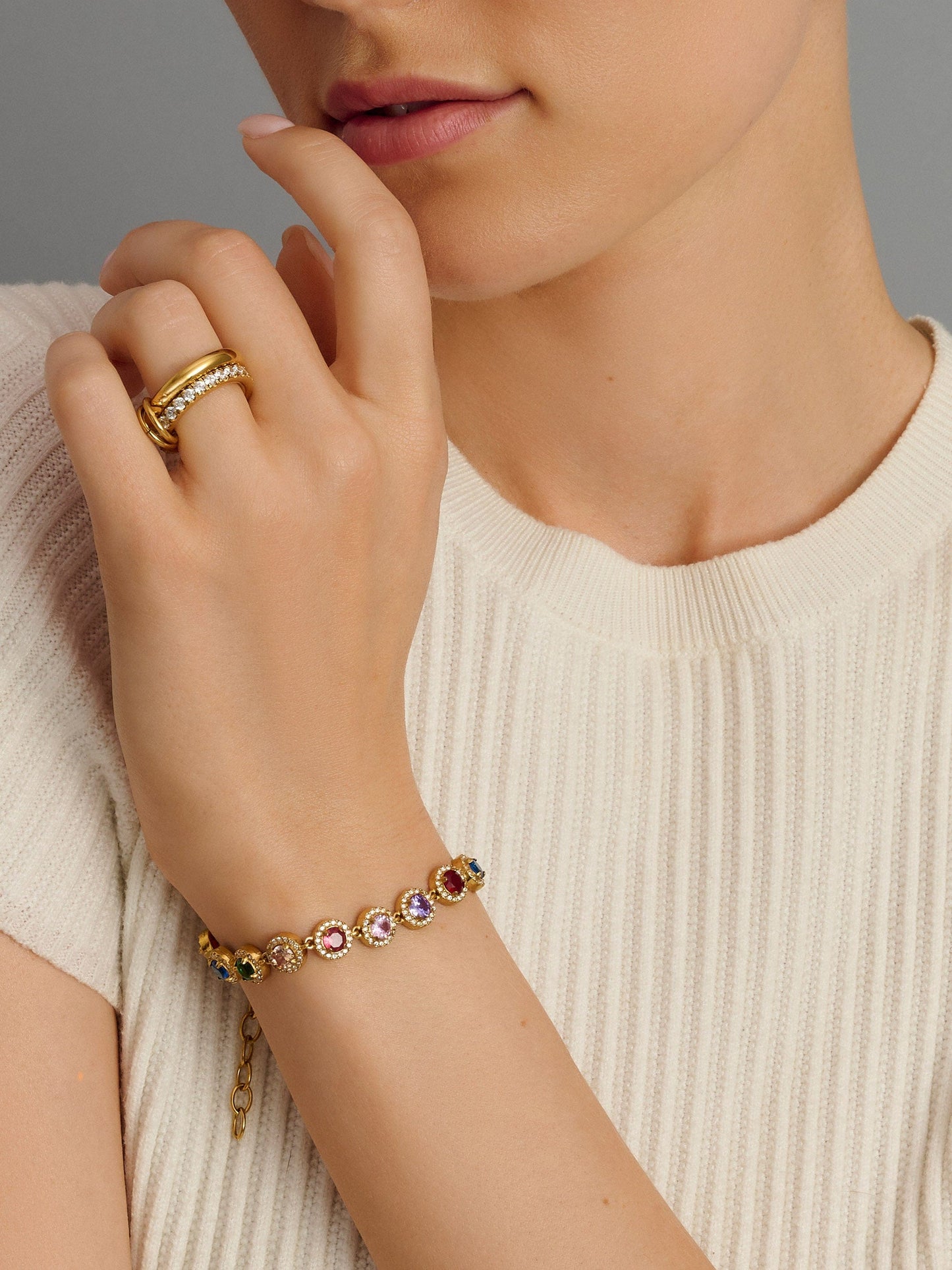 Multi Gemstone Link Bracelet