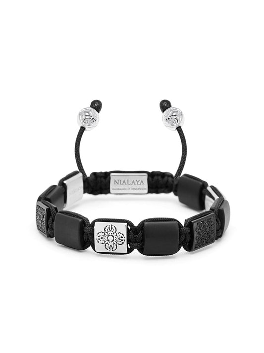 Women's Black Onyx Flatbead Bracelet with Black CZ Diamonds