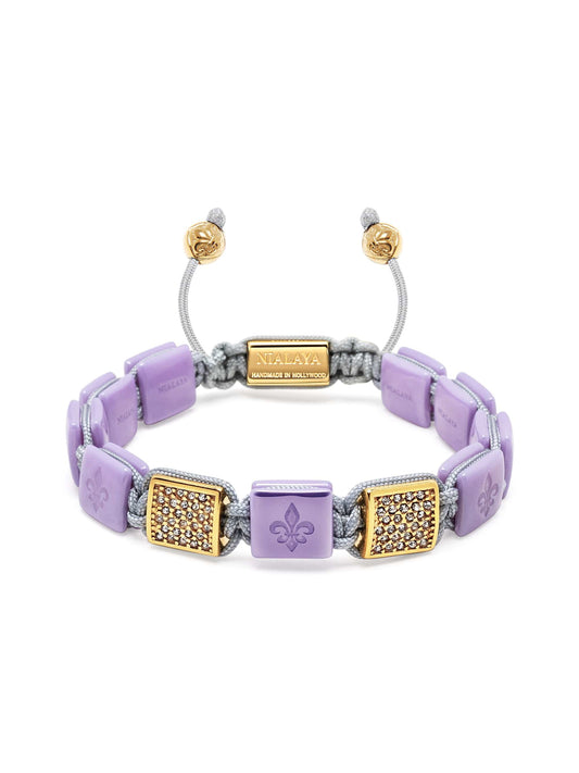Women's Lavender Ceramic Flatbead Bracelet with Gold CZ