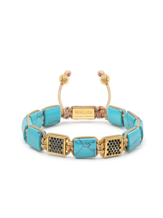 Women's Turquoise Flatbead Bracelet with Black CZ Diamonds