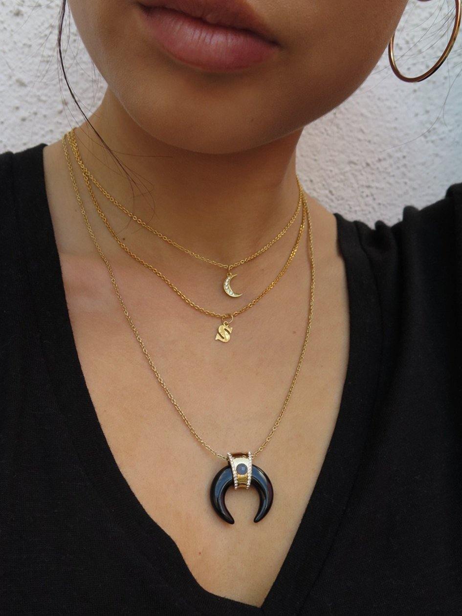 Agate Tiger Tooth Necklace with Sapphire