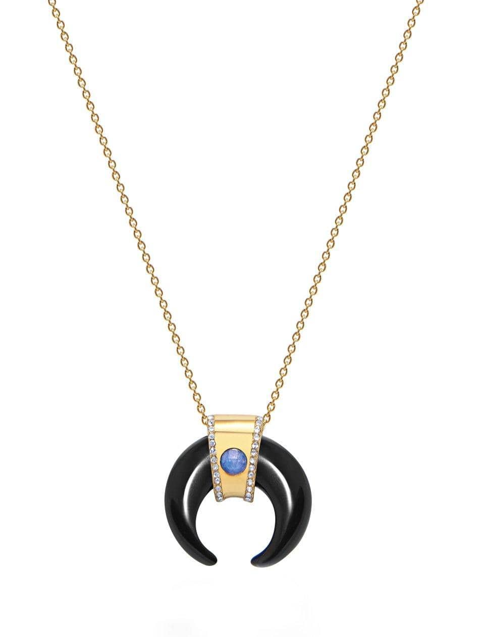 Agate Tiger Tooth Necklace with Sapphire