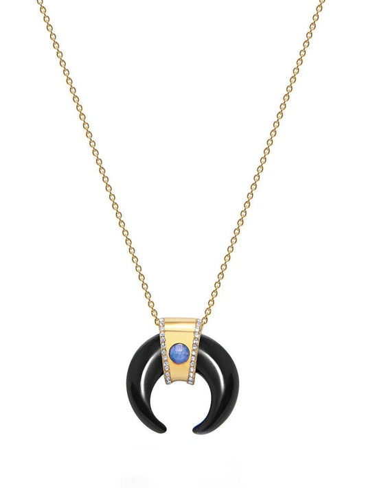 Agate Tiger Tooth Necklace with Sapphire