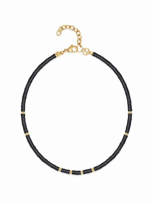 Heishi Black Onyx Choker with Gold