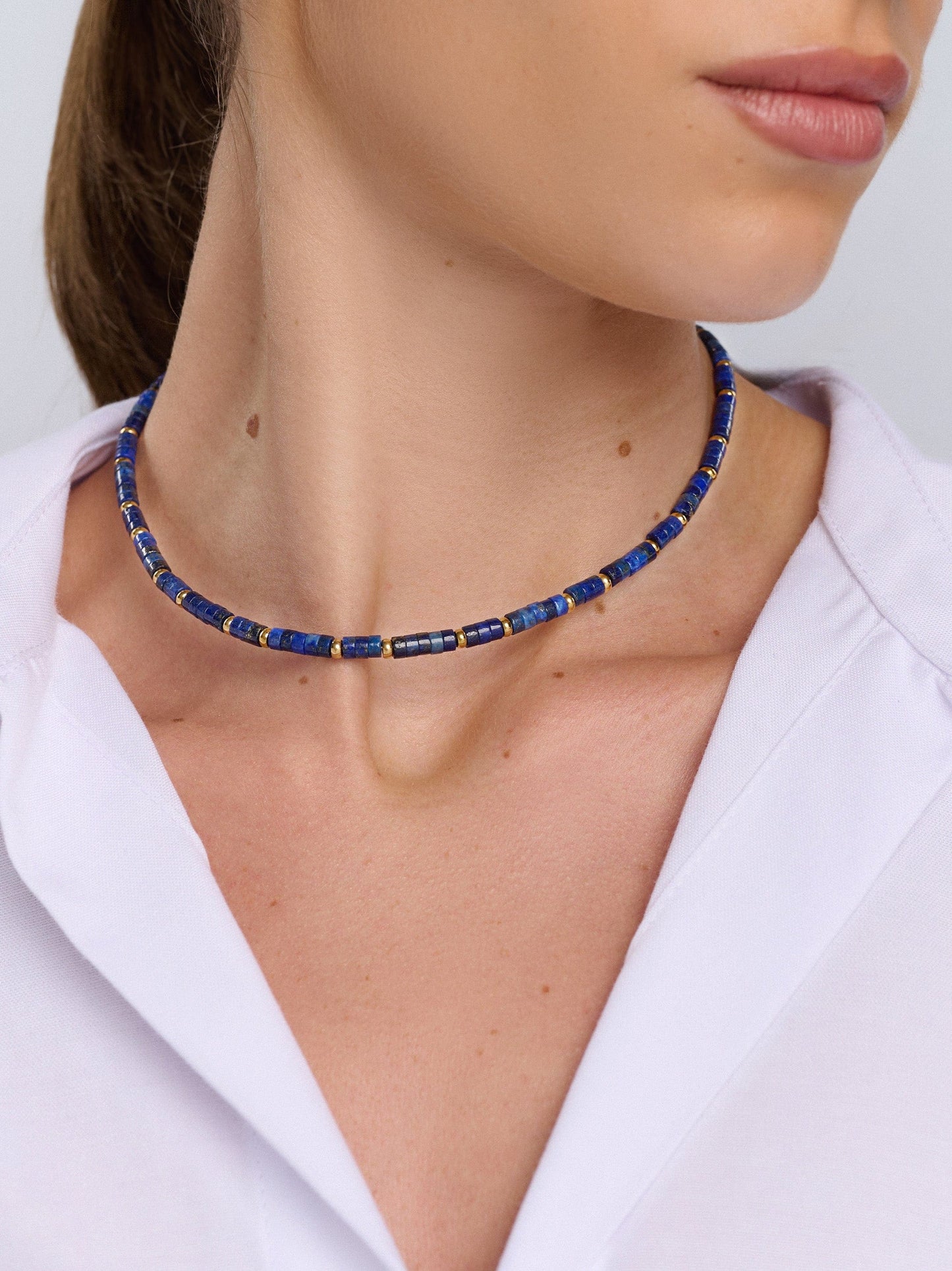 Heishi Blue Lapis Choker with Gold