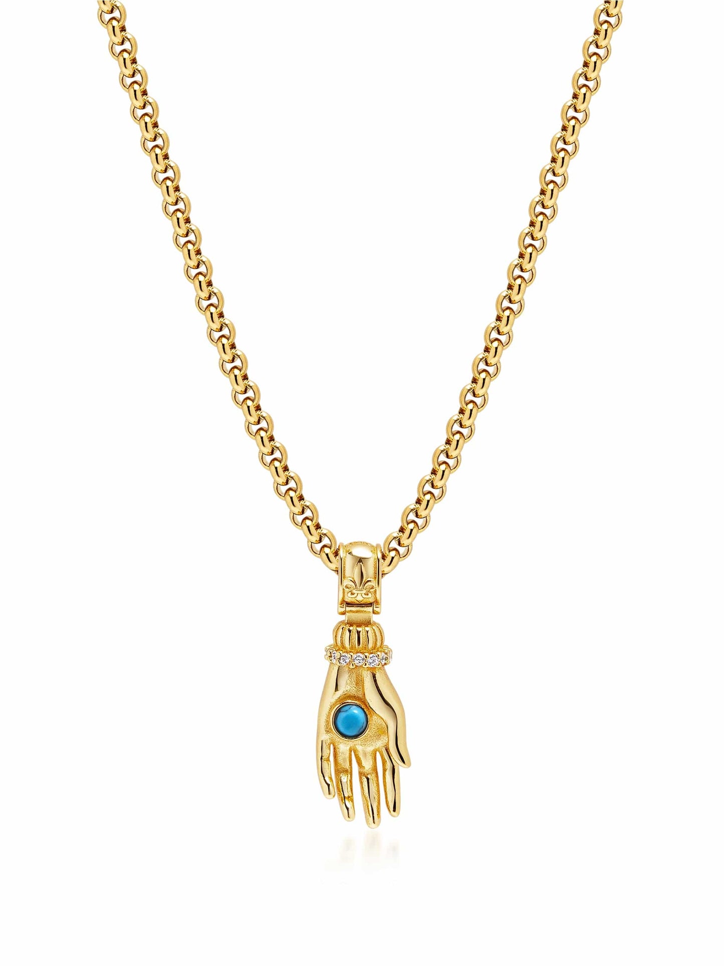 Men's Hand Pendant with a Small Turquoise Gemstone in Gold