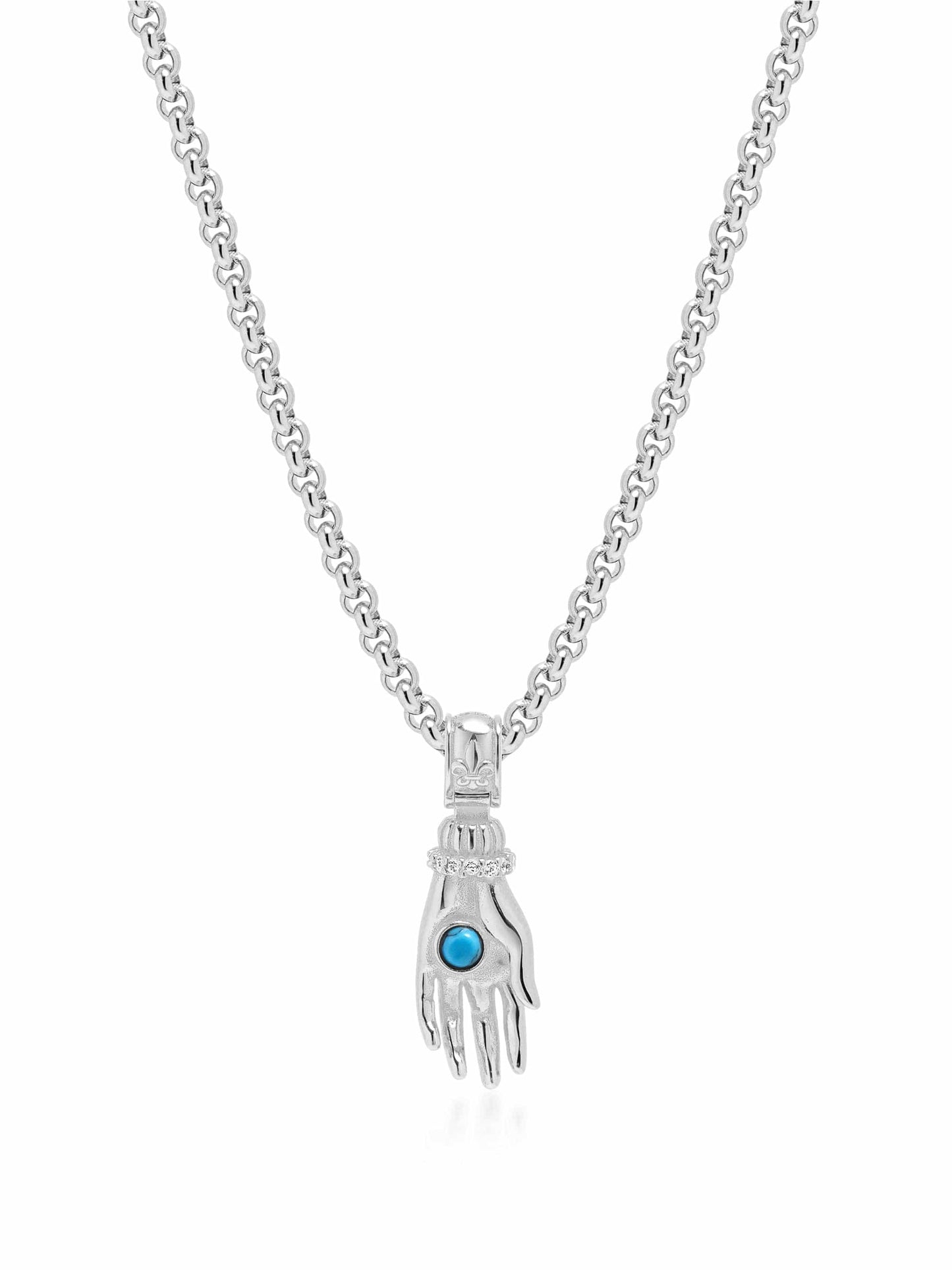 Men's Hand Pendant with a Small Turquoise Gemstone in Silver