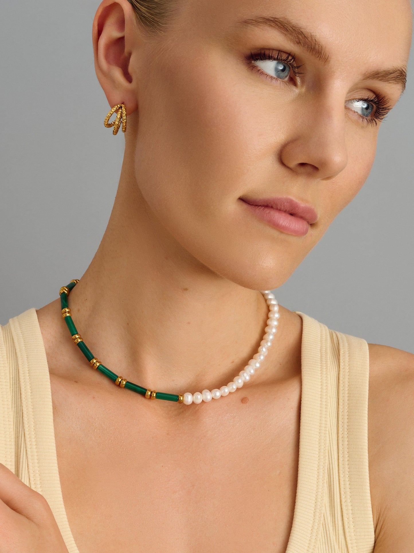 Pearl Choker with Green Agate