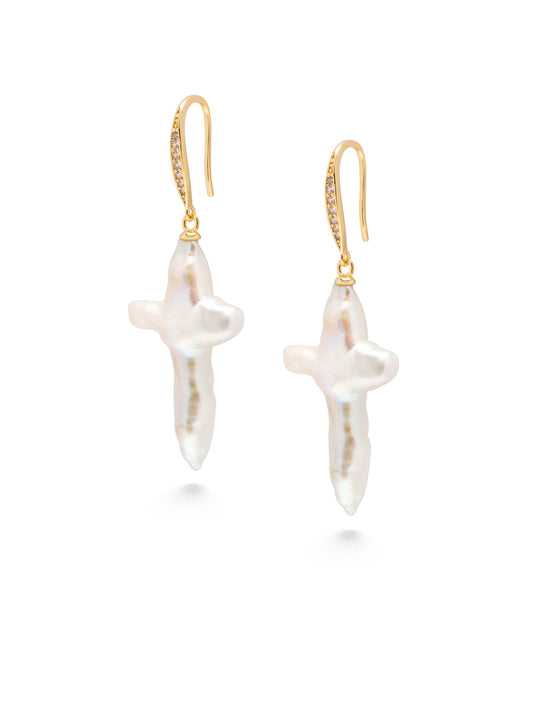 Pearl Cross Earrings