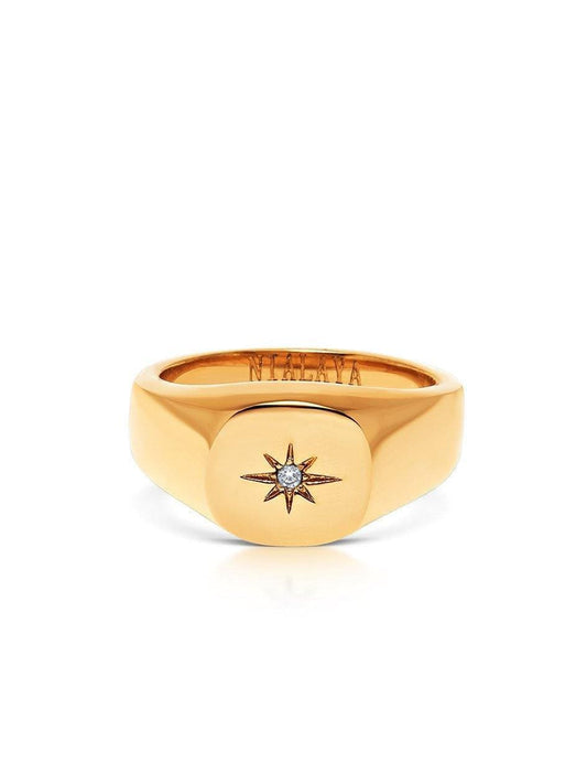 Skyfall Starburst Signature Ring in Gold with Clear CZ